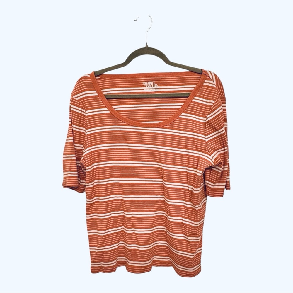 Time and Tru Light Pink & White Striped Tee Relaxed Preppy Size XL